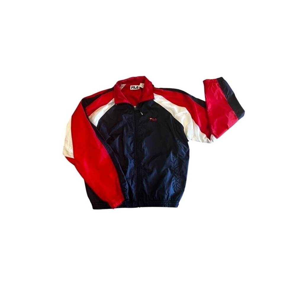 Fila Mens Vintage Colorblock Windbreaker Jacket Navy Blue Red White Full Zip XL